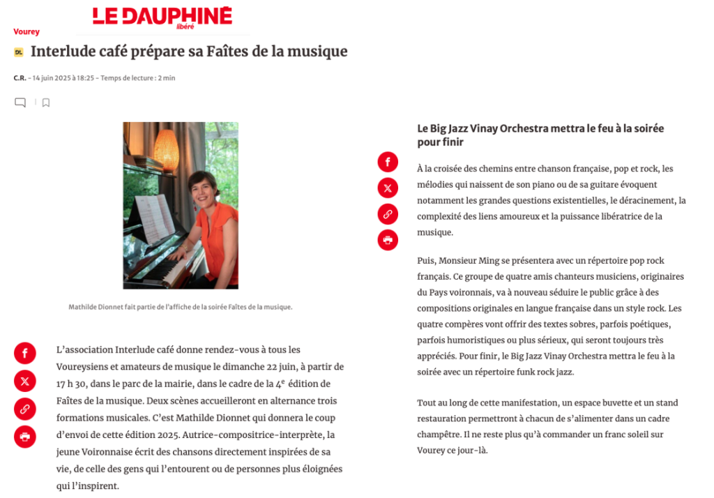 Concert Mathilde Dionnet à Vourey (38) pour la Fête de la Musique 2025
