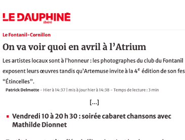 Concert Mathilde Dionnet Le Dauphiné avril 2026